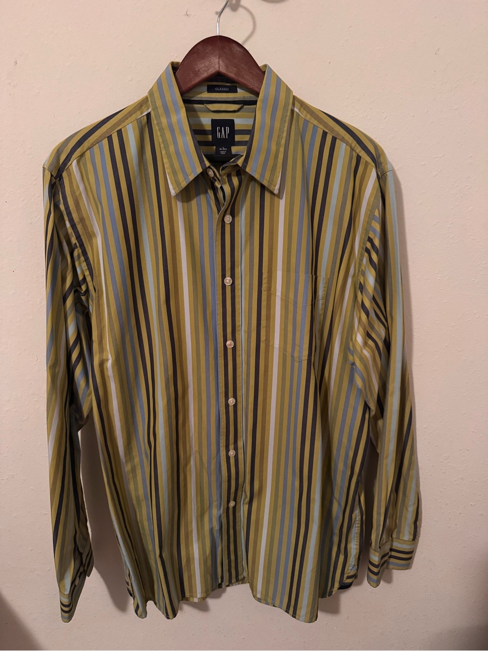 GAP Men's Olive, Blue & Brown Vertical Stripe Button-Down Shirt